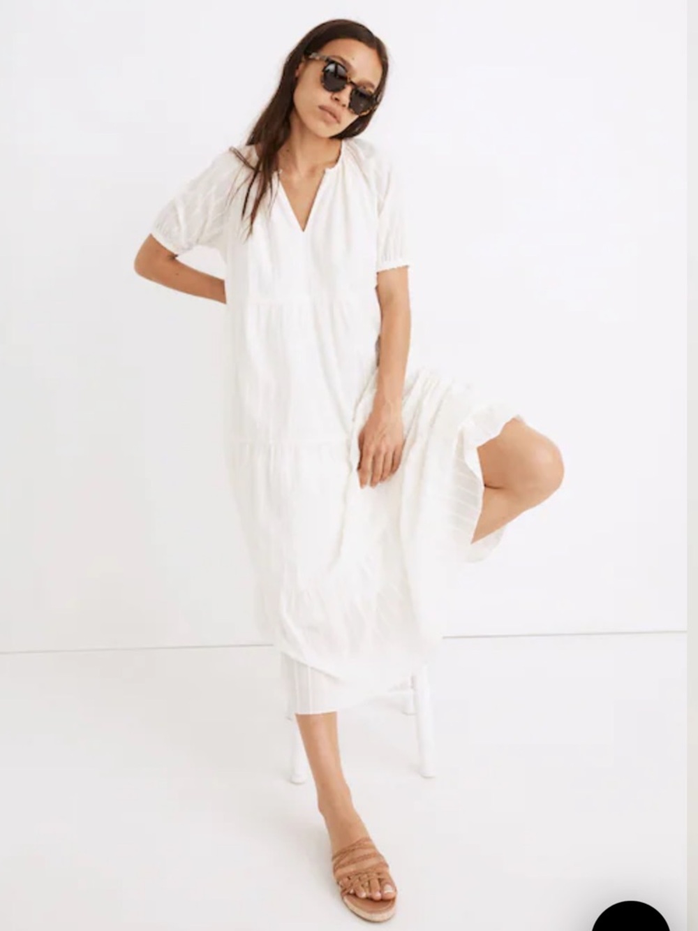 Madewell Bubble-Sleeve Tiered Midi Dress in Textural Stripe NWT!!